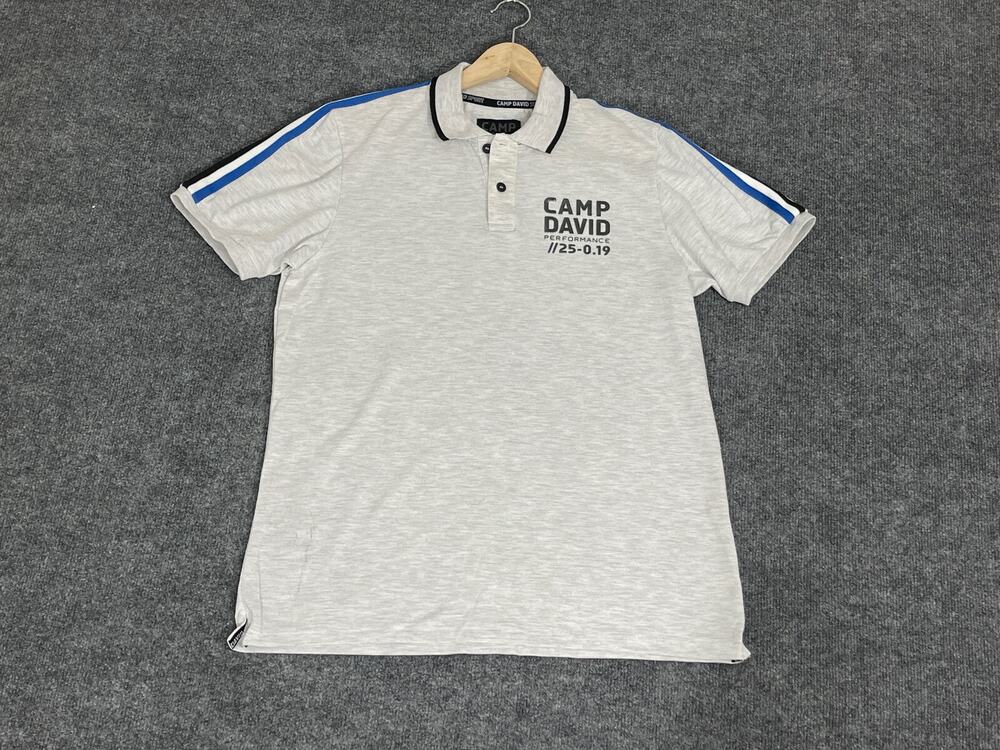 Camp David Polo Shirt Mens 2XL Slim Fit Gray Cotton Embroidered N309